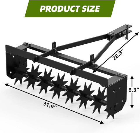 Diagram of 32 Inch Tow Behind Spike Aerator With Durable Steel Tines And Extra Wide Tow Bar For Lawn And Farm Use Universal Hitch