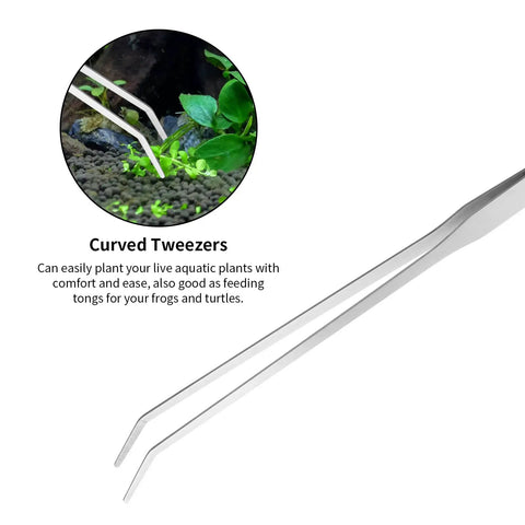 4 Piece Aquascaping Tool Kit For Aquariums With Long Reach Tweezers Scissors Scraper And Substrate Spatula Set Includes Curved Tweezers