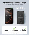 Image of 3 In 1 Magnetic Wireless Charger For IPhone MagSafe Apple Watch And AirPods Foldable Portable All In One Charger with dimensions and foldable design.
