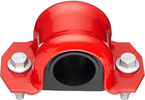Code Red Extreme 4 Piece Front Sway Bar Bracket And Bushing Kit For Jeep Wrangler 2007 Through 2022 close-up of a red steel bracket and rubber bushing.
