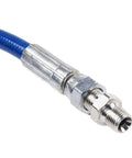 Close-up of blue metal Side Pipe For Airless Paint Sprayers 390 395 490 495 High Pressure Connector Hose Replacement Part