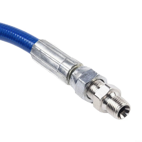 Close-up of blue metal Side Pipe For Airless Paint Sprayers 390 395 490 495 High Pressure Connector Hose Replacement Part