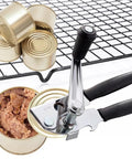 Heavy Duty Manual Can Opener With Rubber Coated Long Handles, Commercial Grade Squeeze And Crank Can Opener, stainless steel