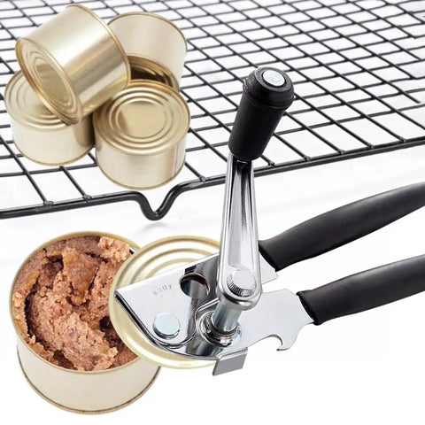 Heavy Duty Manual Can Opener With Rubber Coated Long Handles, Commercial Grade Squeeze And Crank Can Opener, stainless steel