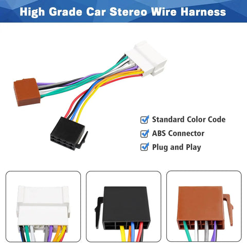 Stereo Wiring Harness Adapter Replacement For Hyundai Elantra Sonata Accent Tucson XG300 And Kia Rio Sedona 16 Pin Car Audio Connector Kit Easy Plug In Harness For Aftermarket Radio with color-coded wires and connectors