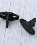 Set Of Two Sliding Barn Door Floor Guides - Adjustable Bottom Mount, Heavy Duty Floor Guides With Screws In Black Finish, shown side by side.