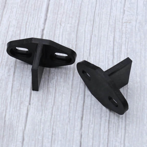Set Of Two Sliding Barn Door Floor Guides - Adjustable Bottom Mount, Heavy Duty Floor Guides With Screws In Black Finish, shown side by side.