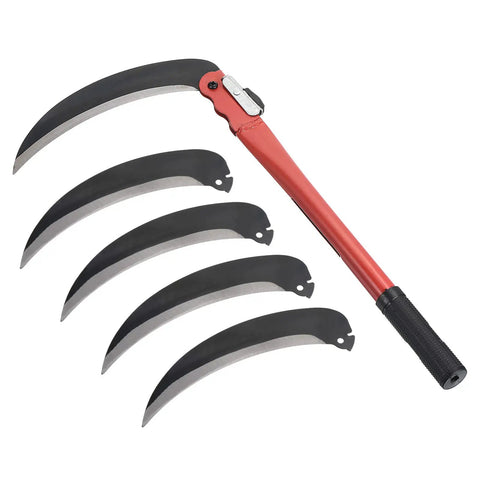Folding Harvest Sickle With Manganese Steel Blade, 17 Inch Folding Garden Tool and four spare blades