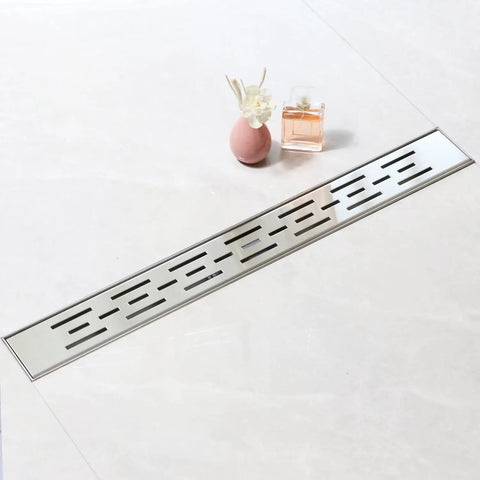 24 Inch Linear Shower Drain With Bar Pattern Grate Stainless Steel AISI 304 Built To Last Rustproof And Fast Drainage