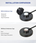 Installation comparison showing NMO Antenna Mount Cap With O Ring Seal Dust Weather Rain Cover for outdoor installations