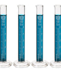 Top Shelf Borosilicate Glass Graduated Cylinders That Get The Job Done Fast In Any Lab Setup With Crisp Volume Readings For Chemistry Class And Science Fair Projects Five Ml Pack, four 5ml cylinders with blue liquid.