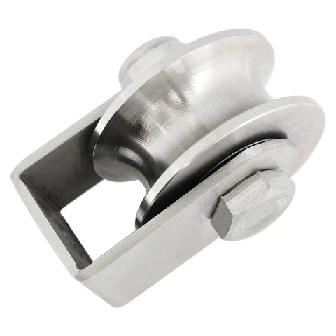 Stainless Steel U Type Groove Sliding Wheel Roller Track Rail Fixed Pulley With Bearing Heavy Duty Long Style Silver Tone For Industrial Doors Machinery And Sliding Systems, side view