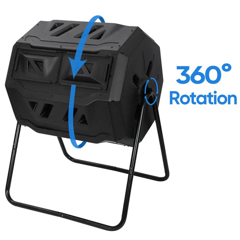 43 Gallon Dual Chamber Compost Tumbler With 360 Degree Rotating Bin For Easy Spin And Continuous Composting