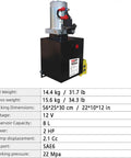 Heavy Duty Single Acting Hydraulic Pump 8 Quart Power Unit With 12V DC Motor And SAE #6 Fittings for heavy equipment use.