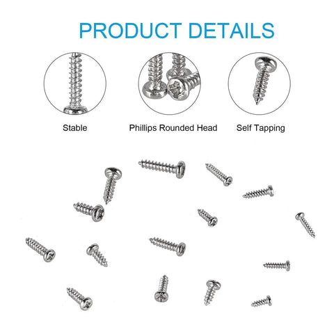 Slick Boss Grade 900 Piece Micro Screw Set featuring silver Phillips rounded head self tapping screws on display.