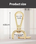 Gold zinc alloy snap hook with measurements, part of Two Pack Snap Hook Swivel Clasp Set One Half Inch Detachable Carabiner Hooks.