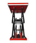 Front view of Heavy Duty 4400 Lb Electric Hydraulic Double Scissor Lift Table With 70.1 Inch Lift, 63 By 39.4 Inch Platform