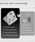 Boat hatch cabinet hinges, four 3x1.5 in 316 stainless marine-grade with screws; front and side view