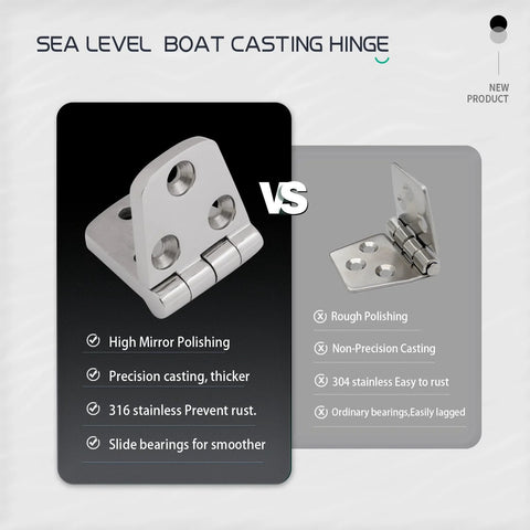 Boat hatch cabinet hinges, four 3x1.5 in 316 stainless marine-grade with screws; front and side view