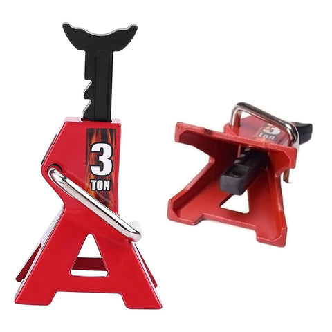 RC car jack stands set; four red metal 3-ton stands for 1/10 scale RC crawlers.