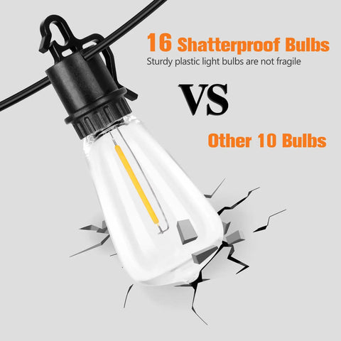 Shatterproof bulb from 100Ft Solar String Lights Outdoor Waterproof With Remote Dimmer Lit Backyard Vibes