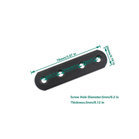 Heavy Duty Black Iron Flat Mending Plates For Wood, 4 Pack Sturdy Straight Brace Brackets with dimensions for DIY use.