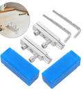 Ultra Tough Tap Extractor Kit For Stripping Screw And Broken Bolt Removal With Precision Twist Design That Nails It On Pipes And Fittings Without A Hassle Or Damage To Your Gear. Silver steel screw extractor kit with blue grips and L keys