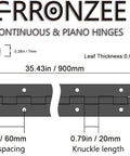 Badass Heavy Duty Piano Hinge Thirty Six Inches Long By One Point Two Inches Wide with dimensions and screw details.