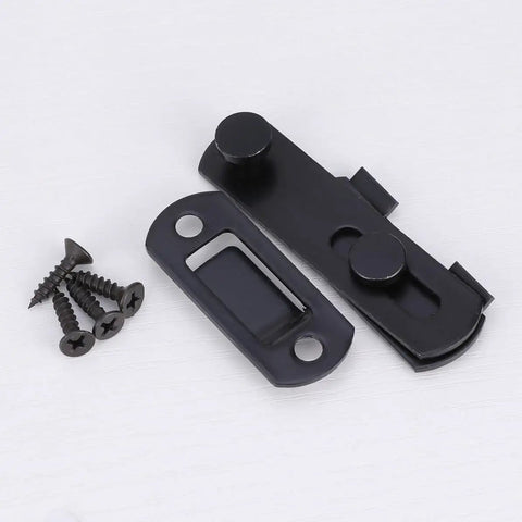 2pcs Stainless Steel Black Right Angle Door Hasp Latch for Gates with screws, solid and durable for security.