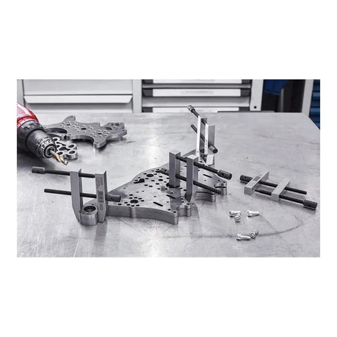Heavy Duty Parallel Clamp For Woodworking Pros Featuring Beast Mode Double Spindle Guide And Slick 87mm Span Action Perfect For Carpentry Crews Demanding Zero Hassle Grip Daily on a workbench with tools and materials.