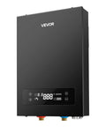 Instant Tankless Electric Water Heater 14 Kilowatt 240 Volt On Demand Hot Water Unit with LED control panel and piping.