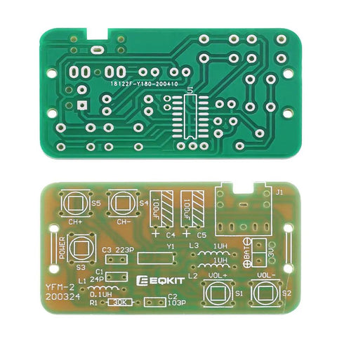 Top and bottom view of PCB from Hands On FM Radio Soldering Kit For Makers And Students 76MHz 108MHz Build A Simple Radio Module