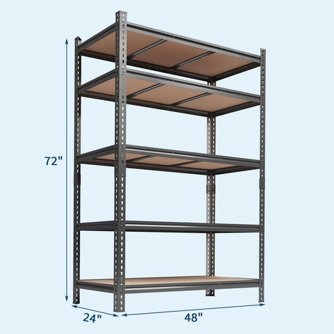Hella Sturdy Heavy Duty Metal Shelving Rack With Five Adjustable Tiers For Garage And Workshop Storage Rust Resistant Carbon Steel, 72x48x24 inches.