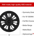 Fresh Multi Spoke Wheel Cover, 19 Inch matte black ABS material for Tesla Model Y 2020 to 2024, full rim coverage, top view.