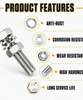 752 Piece Stainless Steel Hex Nuts And Bolts Kit With SAE Hex Bolts, Nuts, Flat Washers, And Lock Washers In 1/4-20, 5/16-18, 3/8-16, And 1/2-13, Lengths From 1/2 Inch To 2-1/2 Inches, Heavy-Duty Fastener Set For Home, Garage, And DIY Projects. stainless bolt with nut and washers, 304 steel