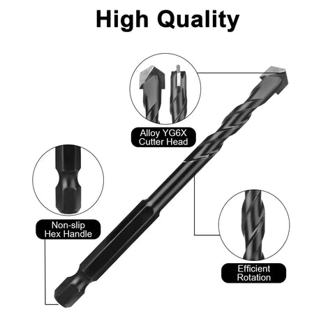 Close-up of Masonry Drill Bits Set 10Pcs for Concrete Stone Brick Tile Glass Plastic Ceramic and Wood 5/32 to 1/2 Inch Carbide