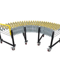 Flexible Portable Conveyor Featuring Abs Rollers Adjustable 47 To 177 Inch Telescopic Gravity Belt in curved design for warehouse use.