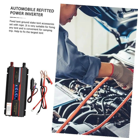 Heavy Duty Car Power Inverter With Led Digital Display And Us Plug For Vehicle And Home Use Aluminum Alloy Shell, installed in engine.