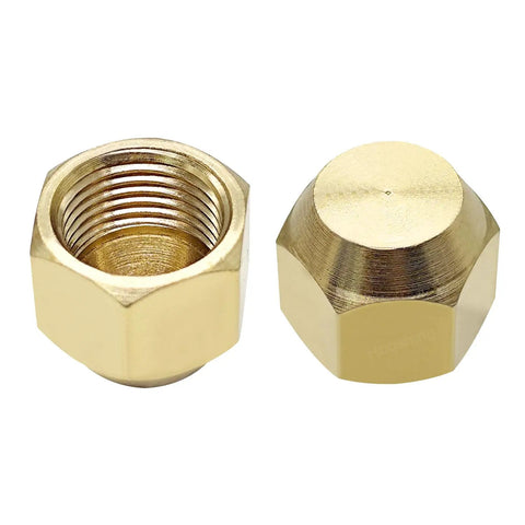 Brass Flare Plug Set For 3/8 Inch Tube OD SAE 45 Degree Fittings - 2 Pack Seal Plugs And Cap Kit, durable brass construction, close-up view