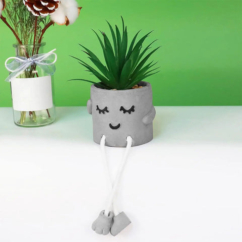 Small Artificial Plant In Cement Pot With Hanging Leg for Home Office Decor featuring realistic faux succulents set of 1