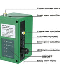 Built Tough No Sweat Wifi Inspection Camera With 7 Inch Lcd Screen, green battery module with connection ports and controls.