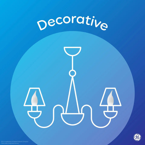 Relax LED Light Bulbs 60W Equivalent in a decorative chandelier illustration, highlighting Chill Soft White Candle Glow.