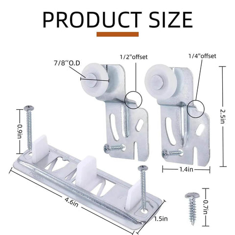 Sliding Door Roller Kit For Top Hung Wardrobe And Closet Doors, Five Piece Replacement Set with hardware, front view