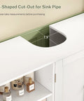 U-shaped cutout for sink pipe on Top Notch White Pedestal Sink Cabinet With Double Doors And Adjustable Shelving, 7.9 inches.