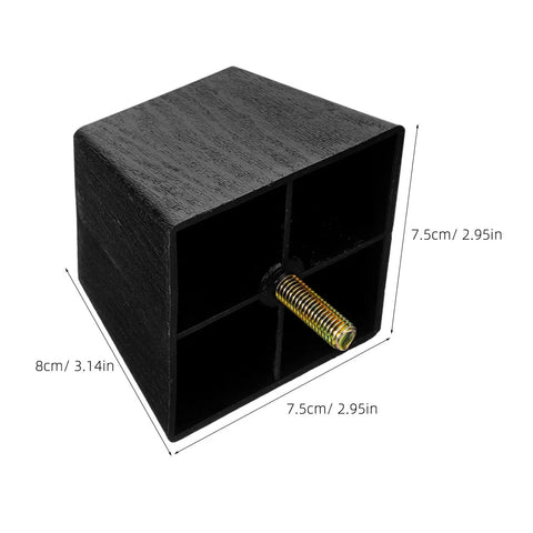 Square Plastic And Metal Sofa Legs Set With Threaded Studs, Adjustable 3-Inch Furniture Feet, black cube design, close-up