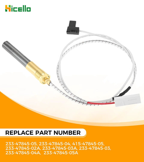 Gas minivolt thermopile replacement with brass threaded probe and white wiring harness, Hicello