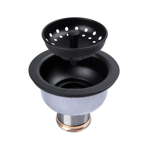 Three And A Half Inch Deep Cup Kitchen Sink Drain Assembly In Matte Black Finish, 304 Stainless Steel Build With Fixed Post Basket