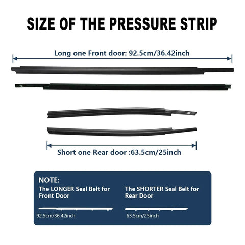 Toyota Tundra Window Molding Weather Stripping Seal Kit size detail for Double Cab 2007-2019 with front and rear measurements