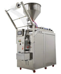 Automatic Quantitative Filling Machine For Paste Liquid And Granule Packaging With Built In Bag Maker And Tight Seal Design 10 To 100 Ml Capacity Smooth Operator Zero Fuss Packager 110v in a stainless steel design with funnel.
