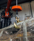 Heavy Duty Fork Mounted Jib Crane With Electric Winch Pivoting Telescopic Boom Extends To 138 Inches wireless hook lifting load.